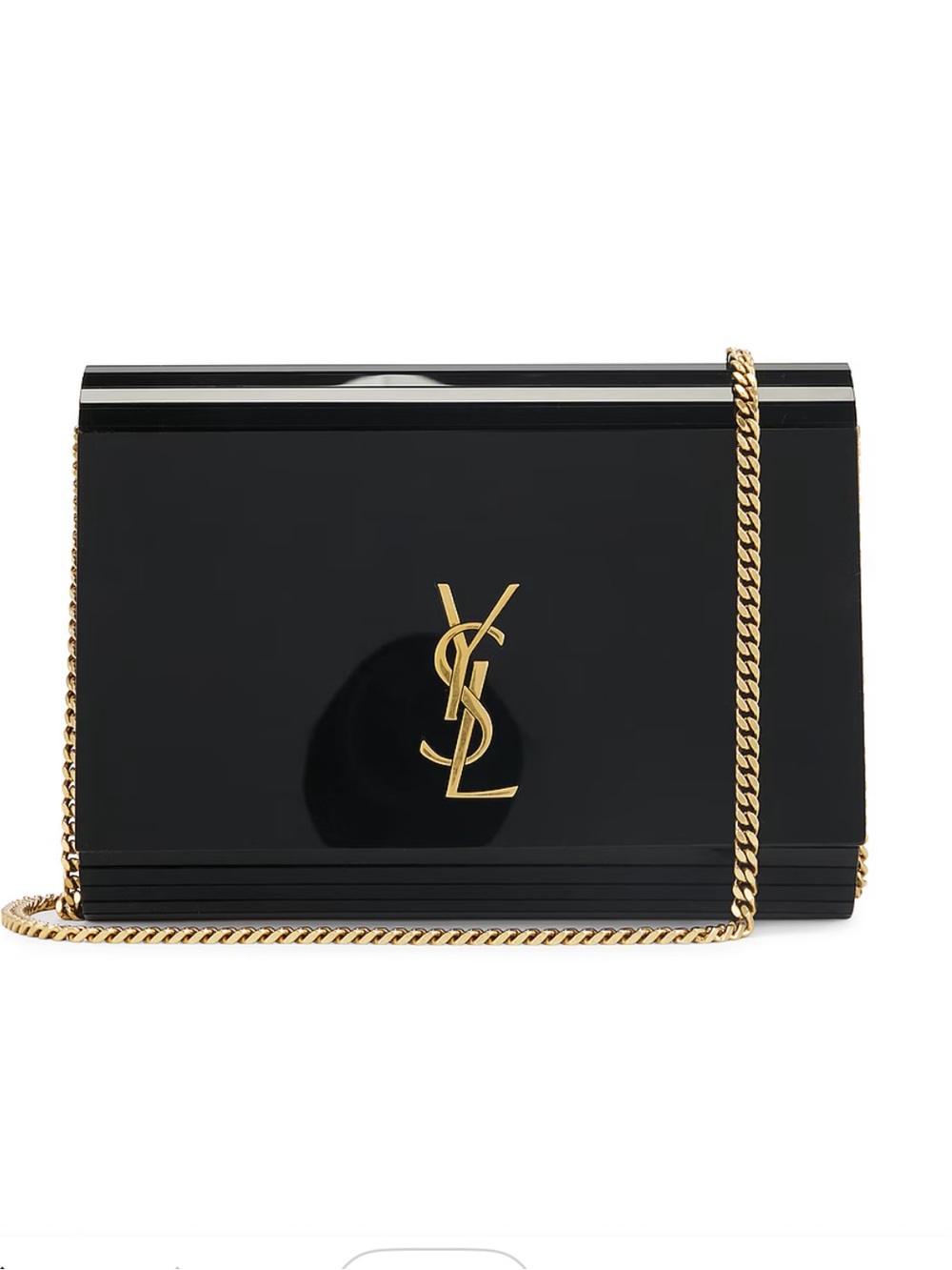 SAINT LAURENT VICKY MINAUDIERE BAG BLACK PLEXIGLASS GOLD YSL AND CHAIN W/BOX NEW
